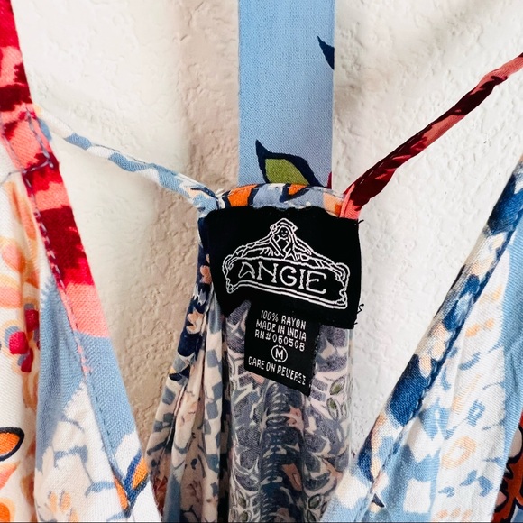 Cream & Bright Floral Mixed Print Linen Strappy Boho Shift Mini Dress - Picture 7 of 9